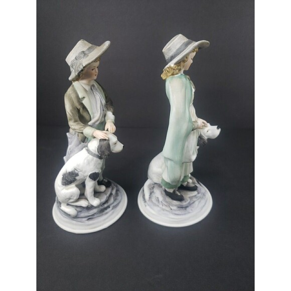 Andrea by Sadek Boy & Girl Dog Bisque Porcelain Figurines Ethan Allen 3213A VTG - Picture 16 of 16